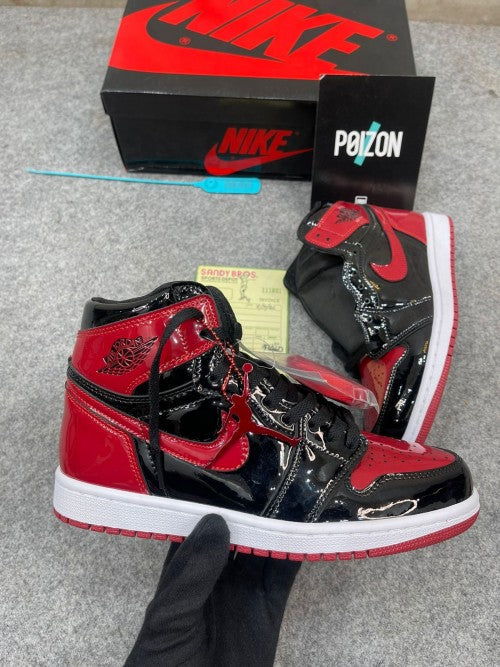 Imported Retro 1 Bred Patent shoes for men.
