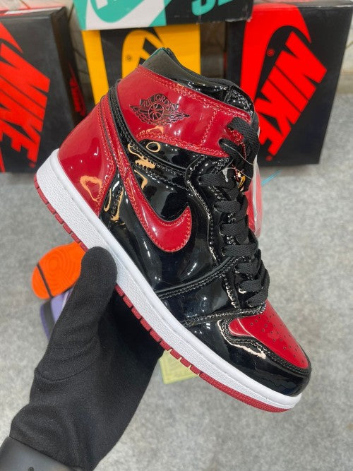 Imported Retro 1 Bred Patent shoes for men.
