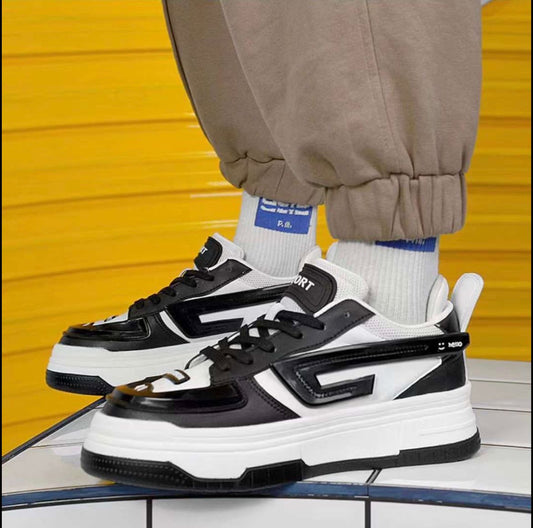 Luxurious solid black& white sneakers