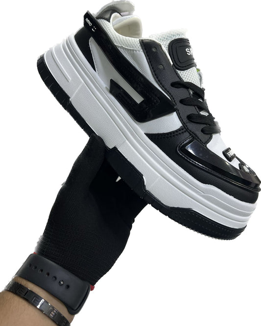 Luxurious solid black& white sneakers