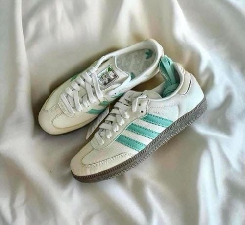 imported adi samba white&green shoes for men.