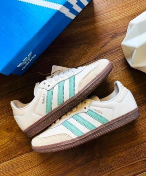 imported adi samba white&green shoes for men.