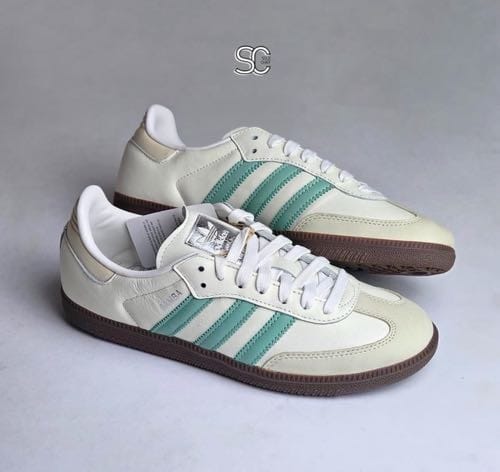 imported adi samba white&green shoes for men.