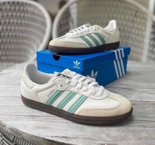 imported adi samba white&green shoes for men.